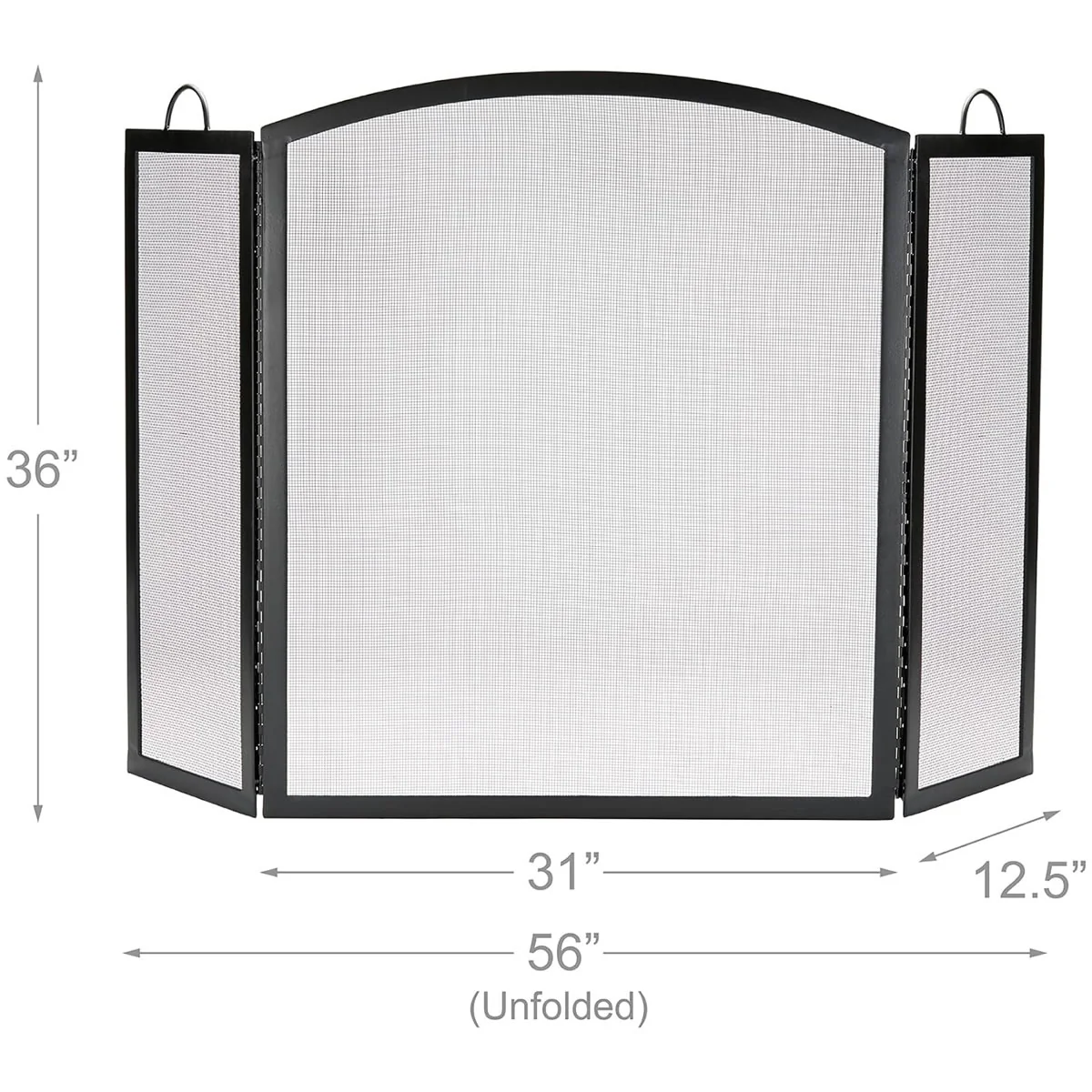 3 Fold Large Wrought Iron Fireplace Screen - Black - Image 3