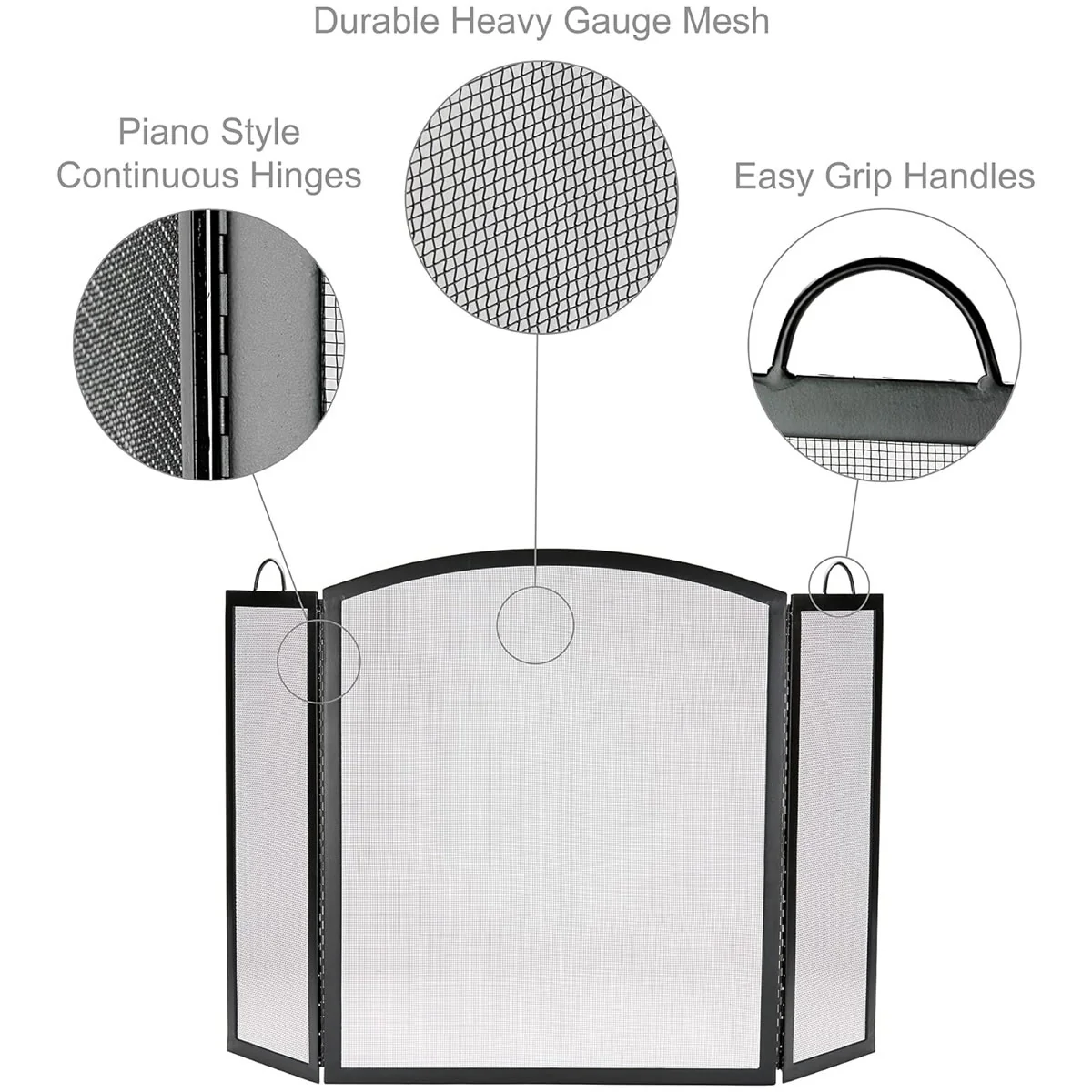 3 Fold Large Wrought Iron Fireplace Screen - Black - Image 4