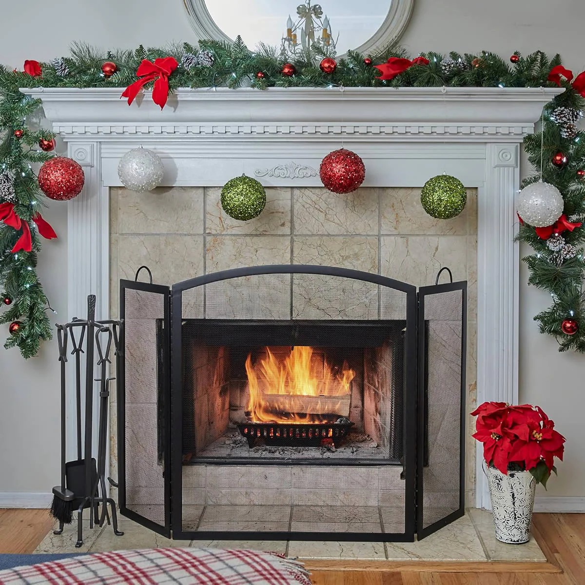 3 Fold Large Wrought Iron Fireplace Screen - Black - Image 9