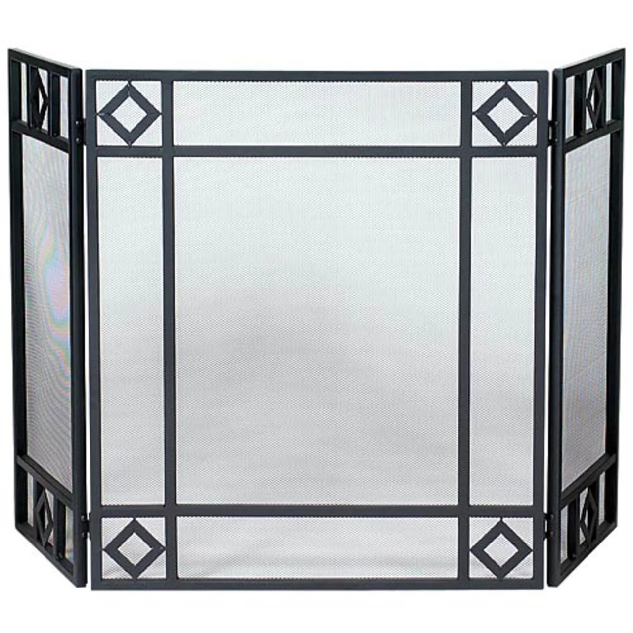 3 Fold Wrought Iron Fireplace Screen- Black-S-1194