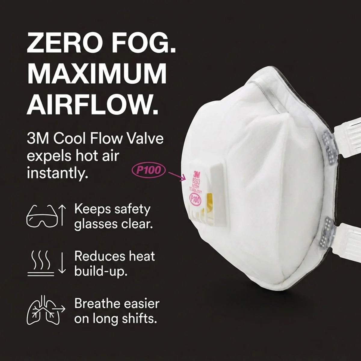 3M 8293 P100 Industrial Respirator with Valve, USA Made, White - Image 4