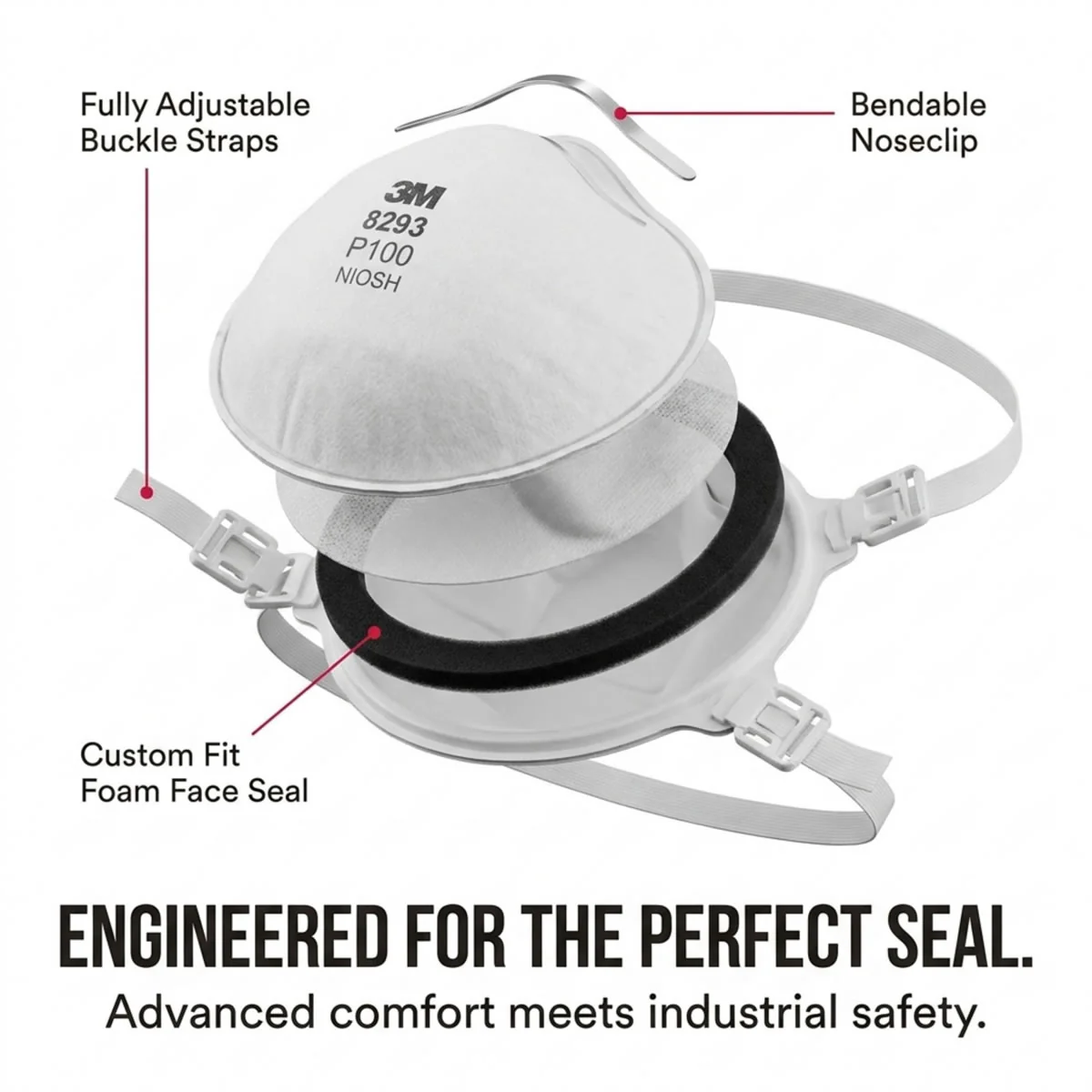 3M 8293 P100 Industrial Respirator with Valve, USA Made, White - Image 5