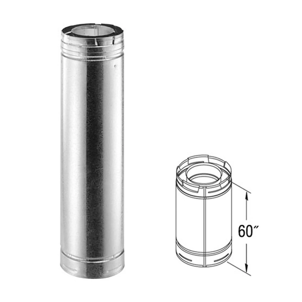 4" x 6 5/8" DirectVent Pro 60" Galvanized Chimney Pipe - 46DVA-60 - Image 2