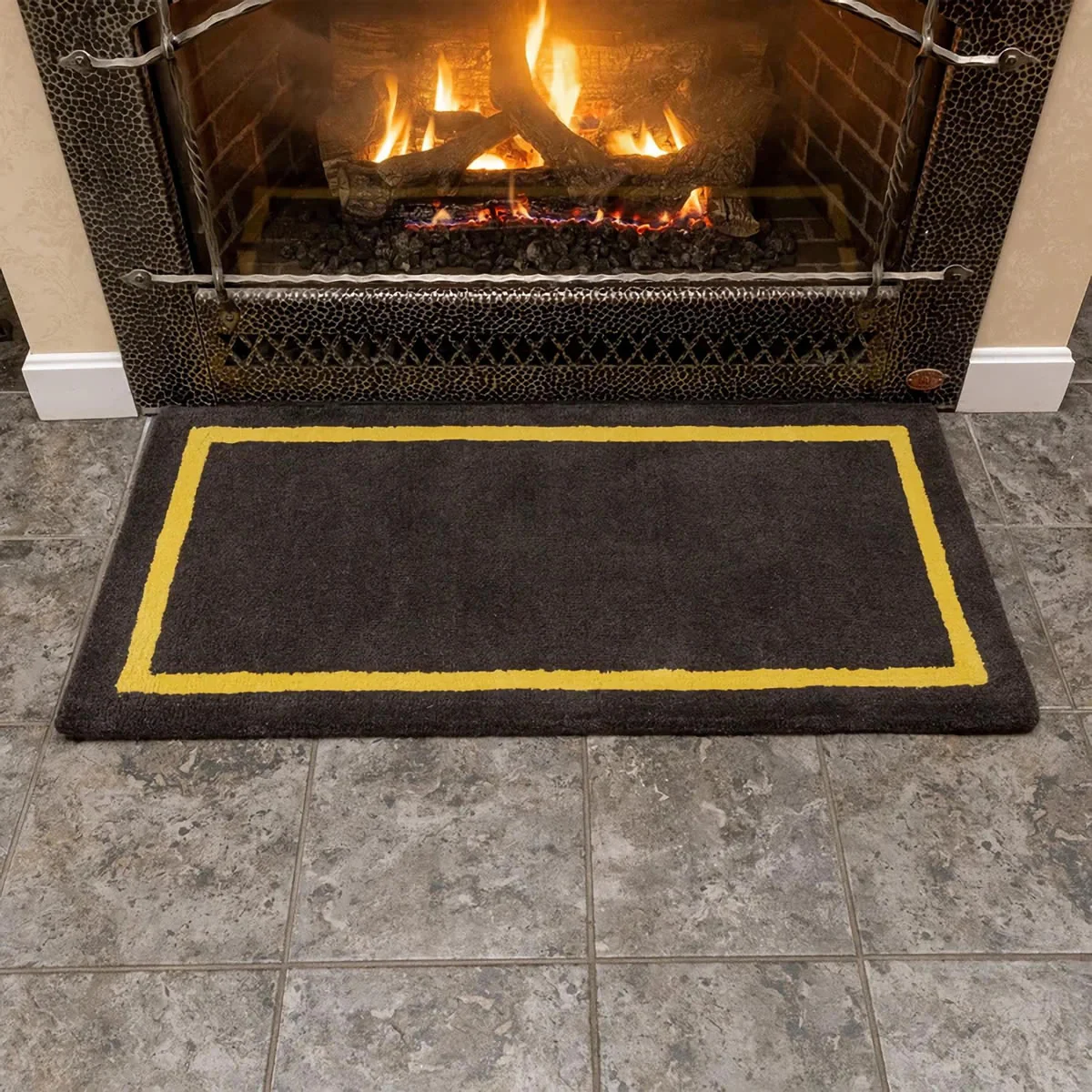 44" Rectangle Taupe with Yellow Contemporary Hearth Rug - Image 3