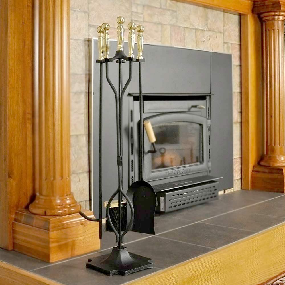 5 Piece Black and Brass Fireplace Tool Set - Image 7