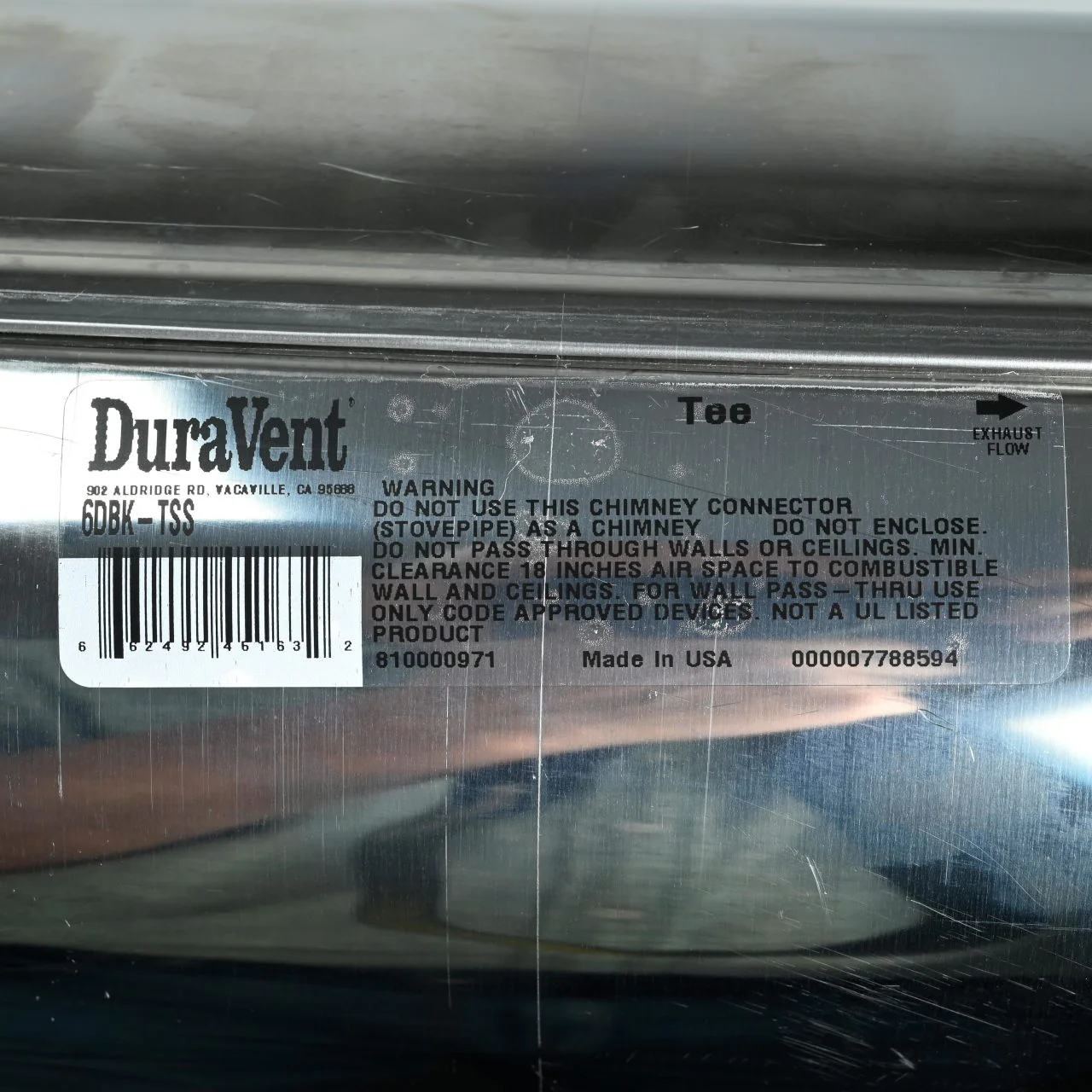 6" DuraBlack Stainless Steel Tee w/Clean-Out Cap - 6DBK-TSS - Image 7