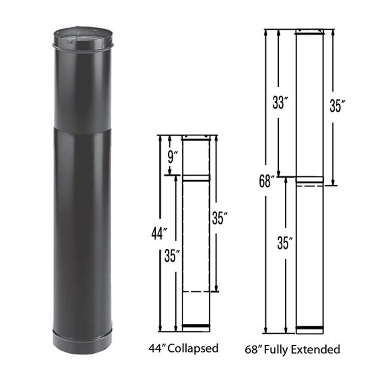 6" DuraBlack 44" - 68" Telescoping Black Stove Pipe Length - 6DBK-TL - Image 2