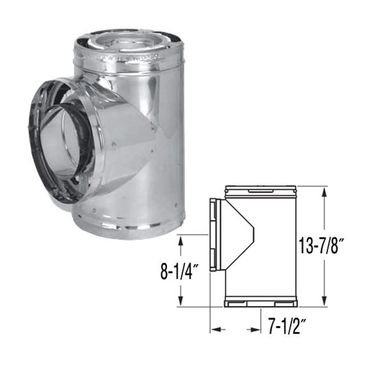 6" DuraPlus Stainless Steel Tee - 6DP-TSS - Image 2
