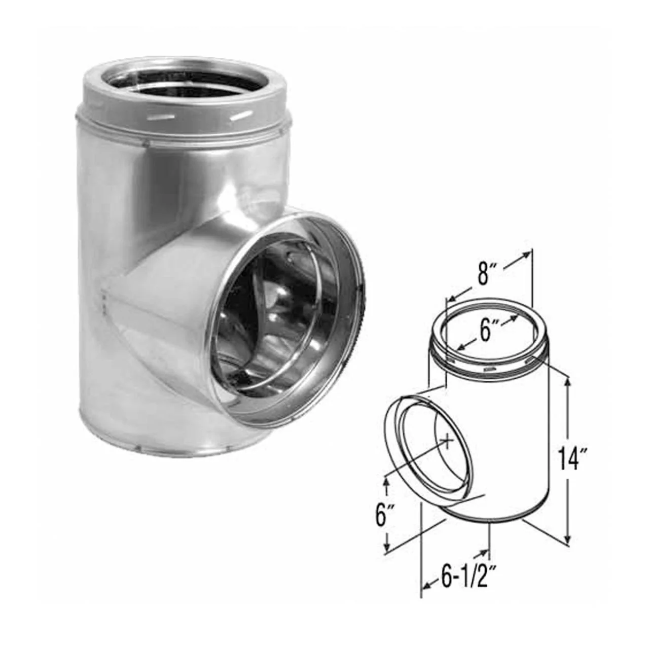 6" DuraTech Stainless Steel Standard Tee with Cap - 6DT-STSS - Image 2
