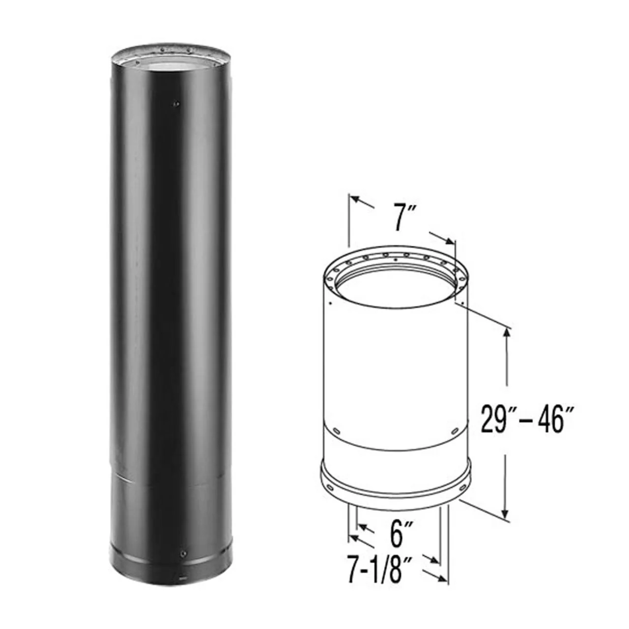6" DVL 29" - 46" Double-Wall Telescoping Black Stove Pipe - 6DVL-46TA - Image 2