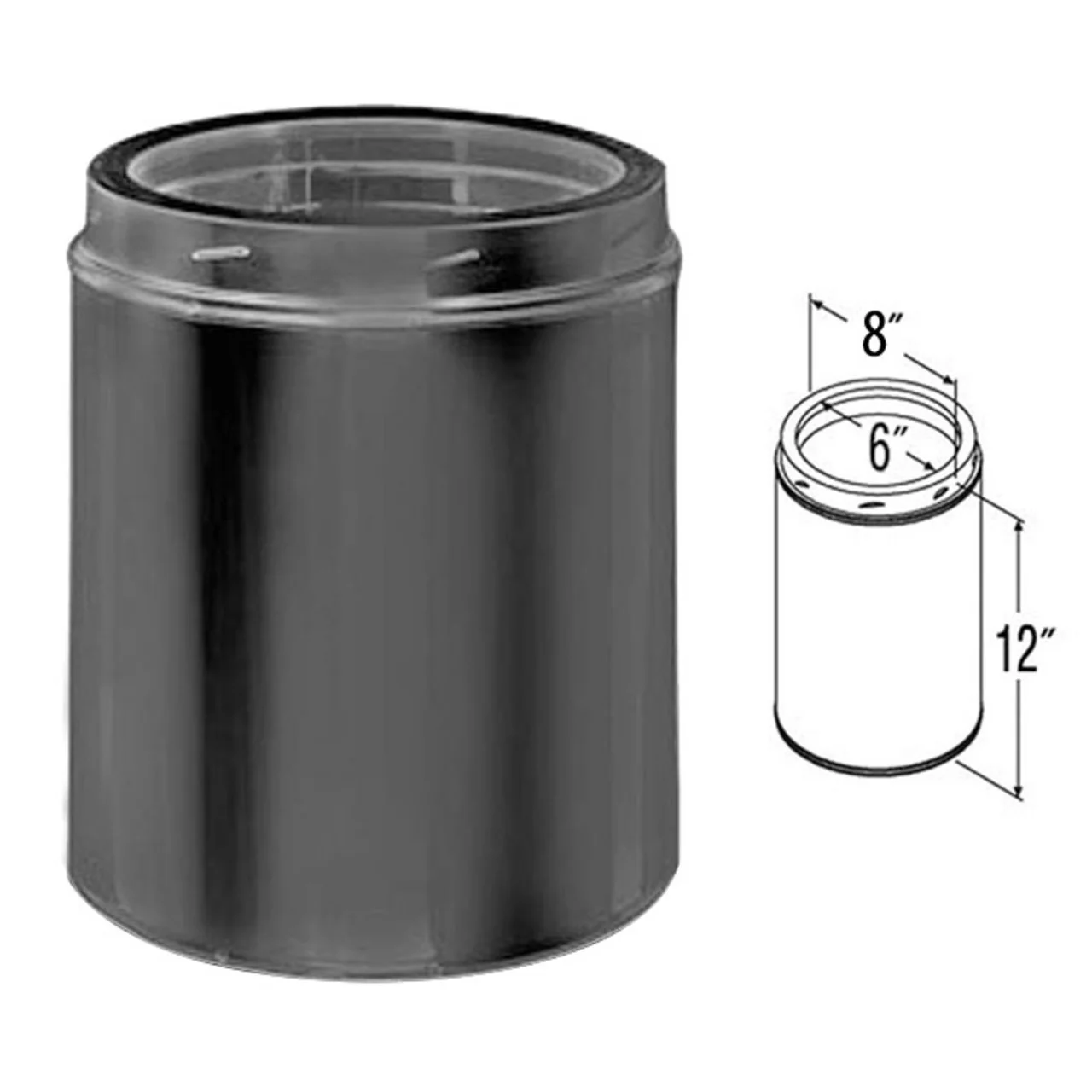 6" x 12" DuraTech Black Chimney Pipe - 6DT-12B - Image 2