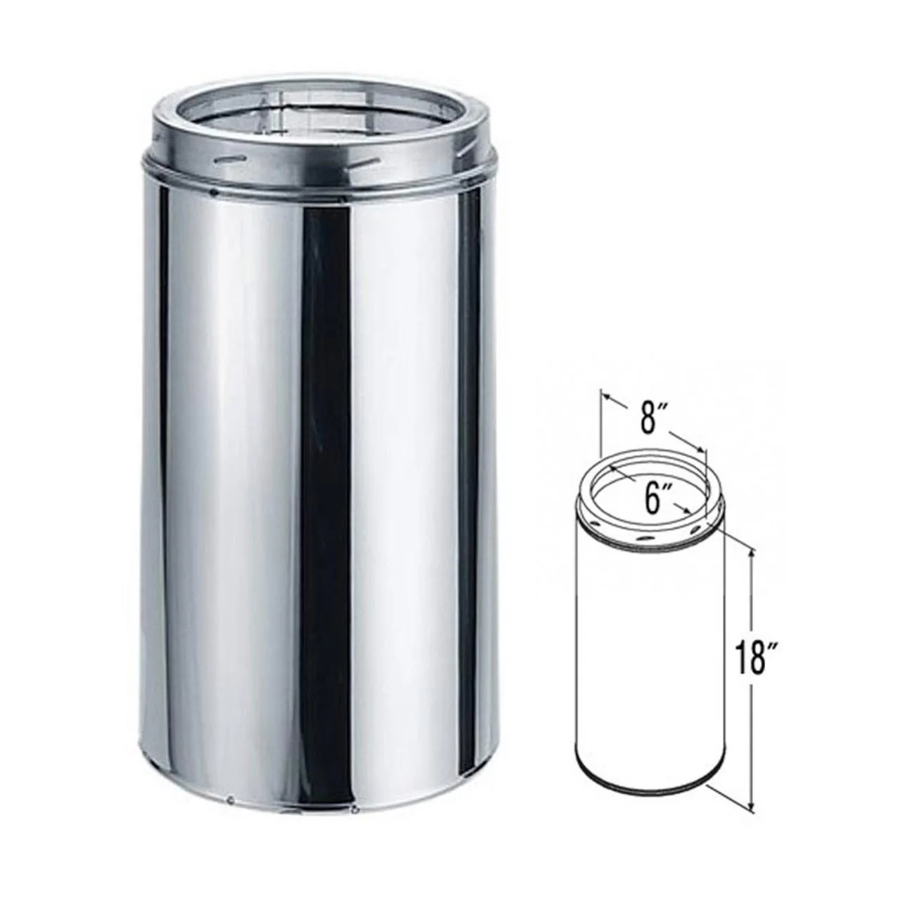 6" x 18" DuraTech Stainless Steel Chimney Pipe - 6DT-18SS - Image 2