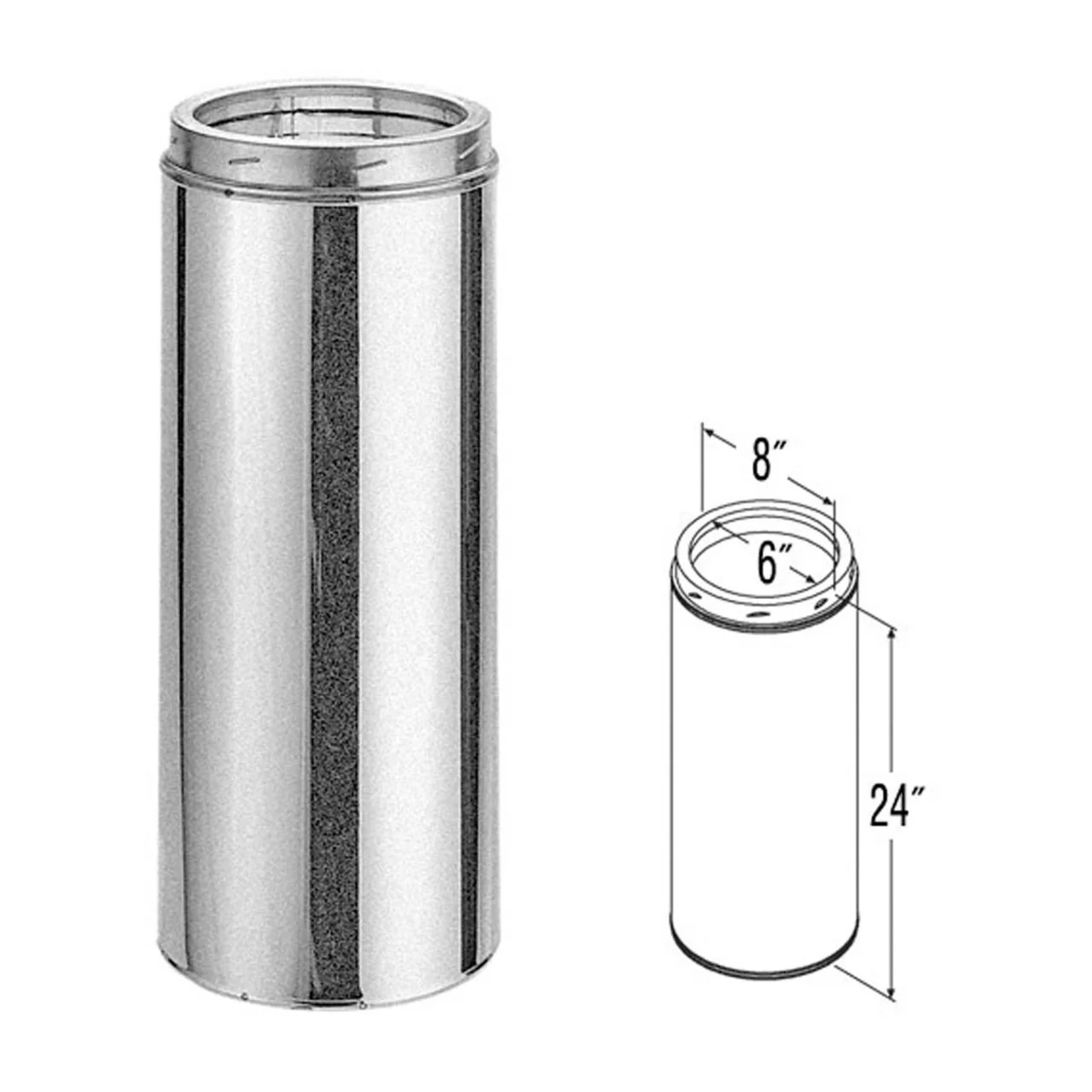 6" x 24" DuraTech Galvanized Chimney Pipe - 6DT-24 - Image 2