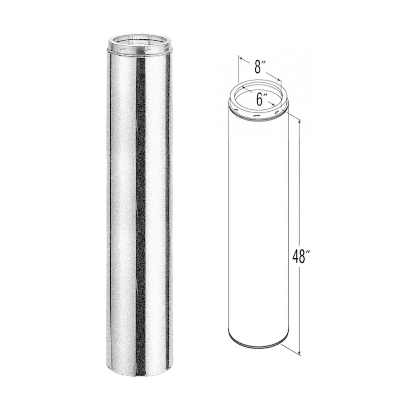 6" x 48" DuraTech Galvanized Chimney Pipe - 6DT-48 - Image 2