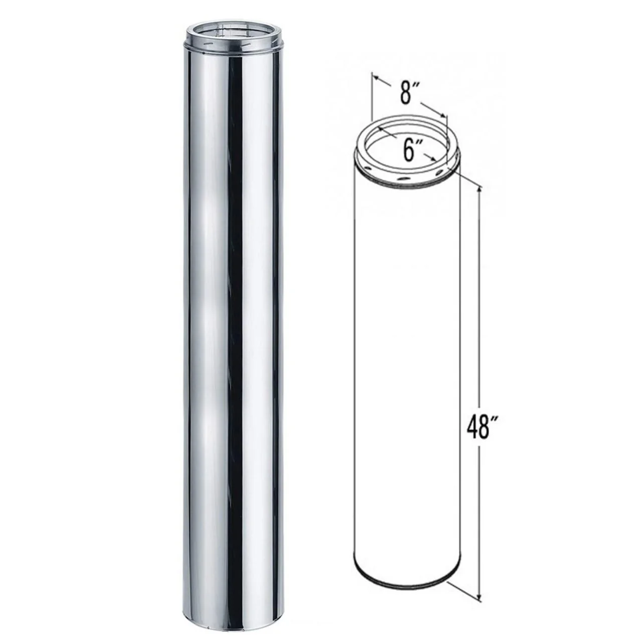 6" x 48" DuraTech Stainless Steel Chimney Pipe - 6DT-48SSCF - Image 2