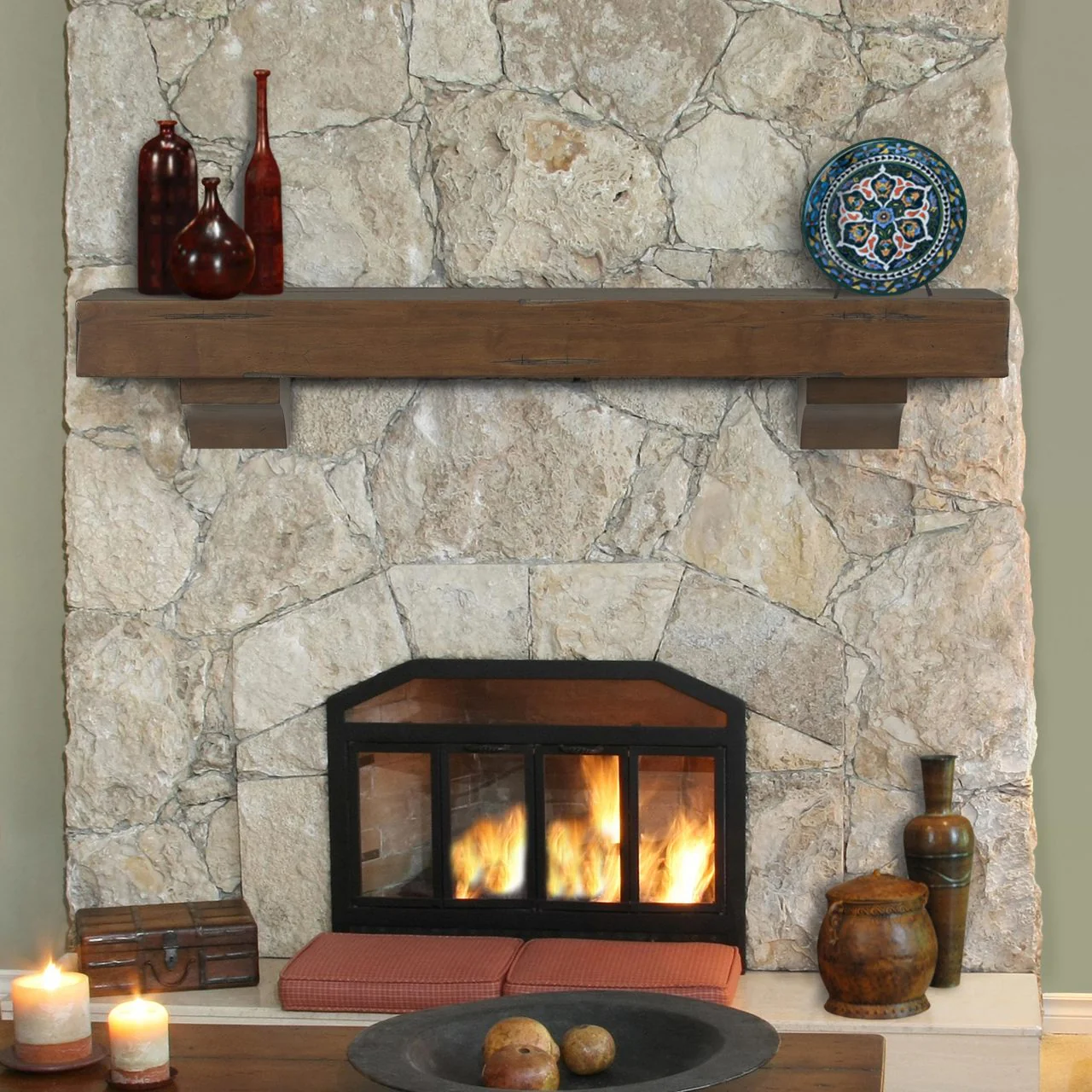 72" Shenandoah Fireplace Shelf by Pearl Mantels - Cherry Distressed Finish - Image 11