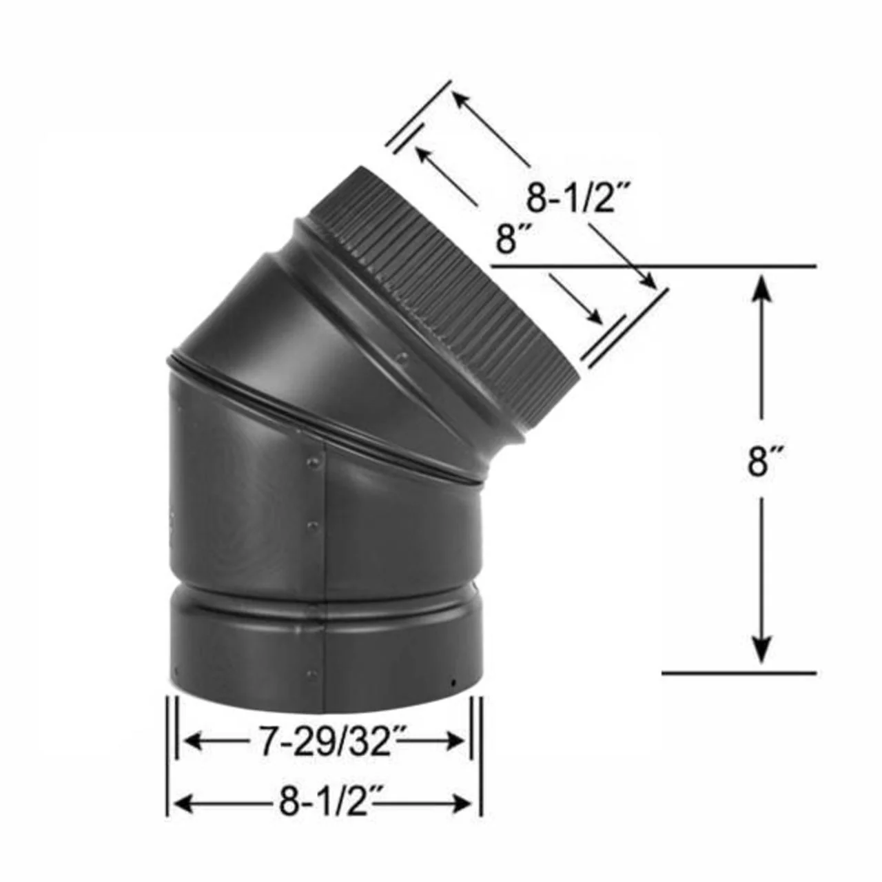 8" DSP Double Wall 45 Degree Black Elbow - DSP-8E4 - Image 2