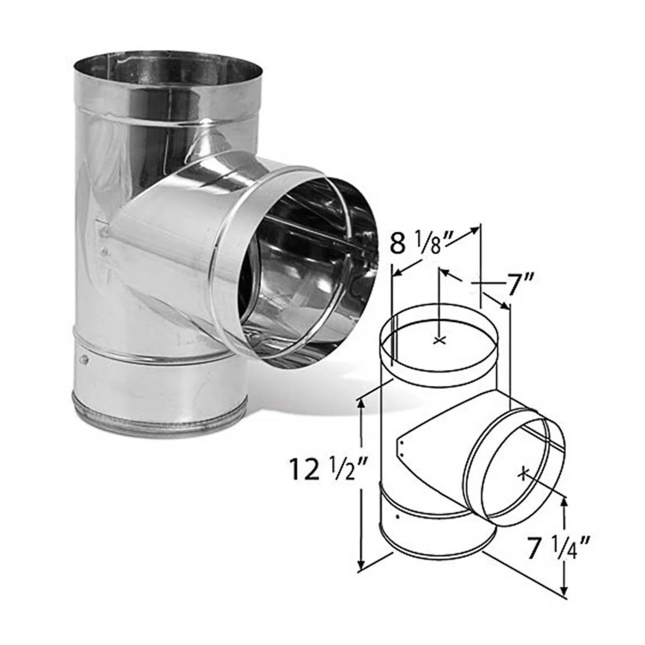 8" DuraBlack Stainless Steel Tee with Clean-Out Cap - Image 2