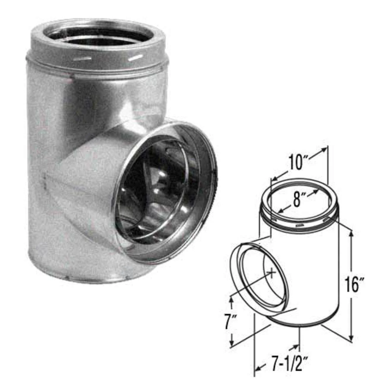 8" DuraTech Galvanized Standard Tee - 8DT-ST - Image 2