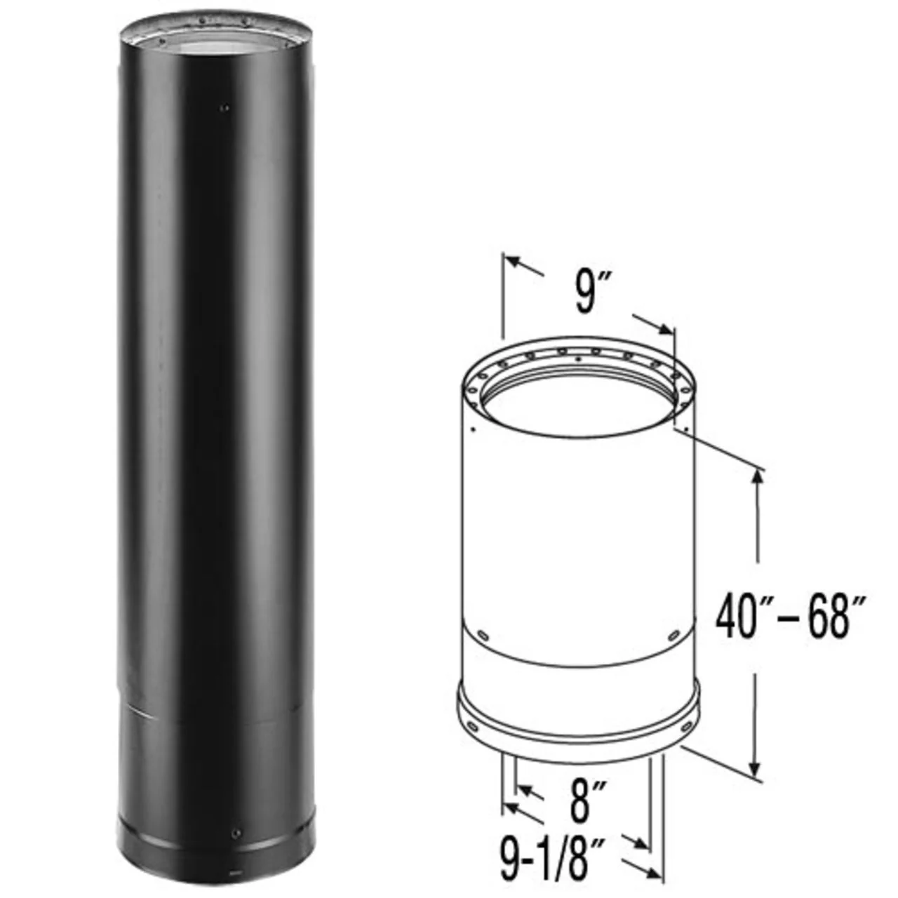 8" DVL 40" - 68" Double-Wall Telescoping Black Stove Pipe - 8DVL-68TA - Image 2
