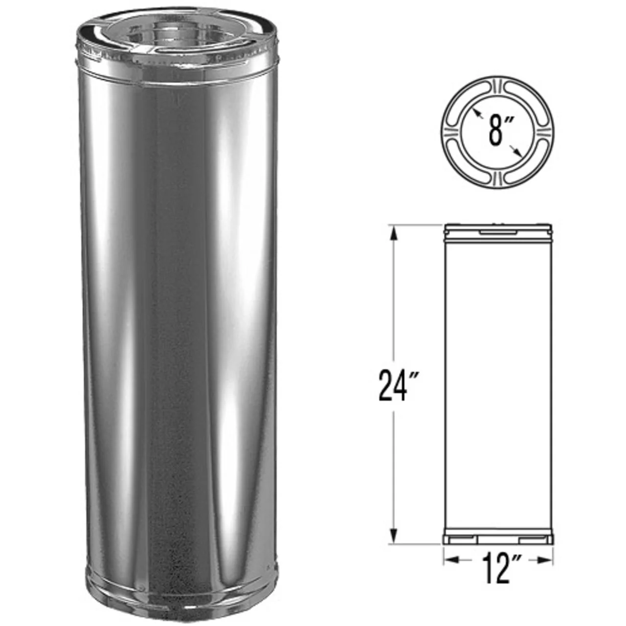 8" x 24" DuraPlus Stainless Steel Chimney Pipe - 8DP-24SS - Image 2