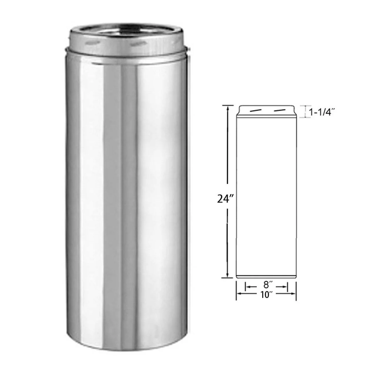 8" x 24" Selkirk Ultra Temp Stainless Chimney Pipe - 208024U - Image 2