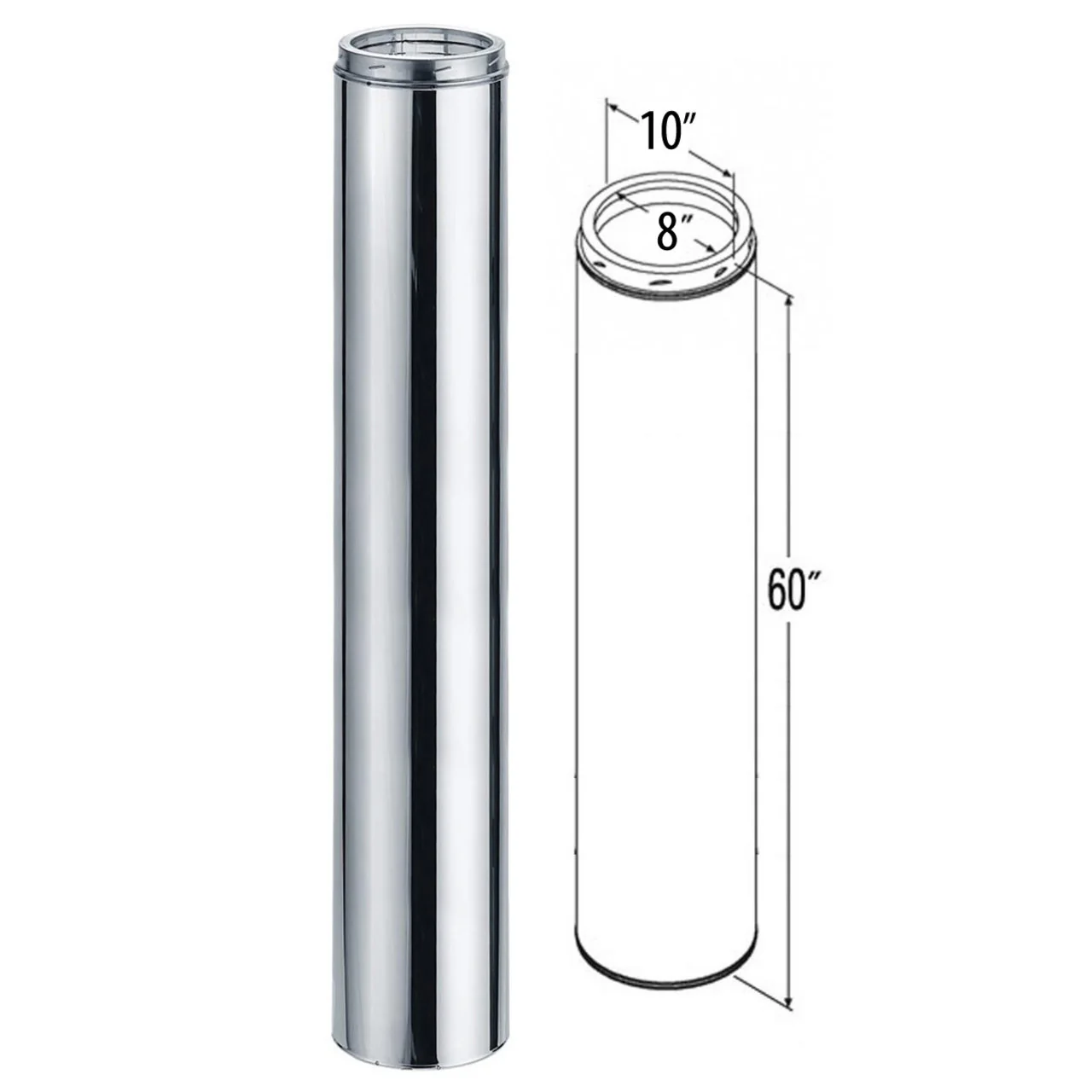 8" x 60" DuraTech Stainless Steel Chimney Pipe - 8DT-60SSCF - Image 2