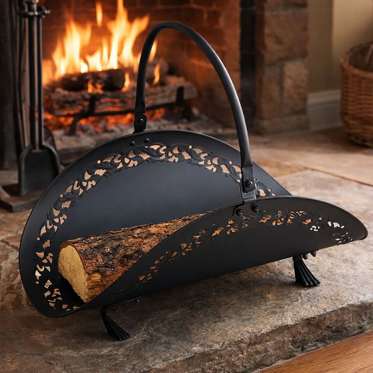 Black Filigree Wood Basket - Image 3