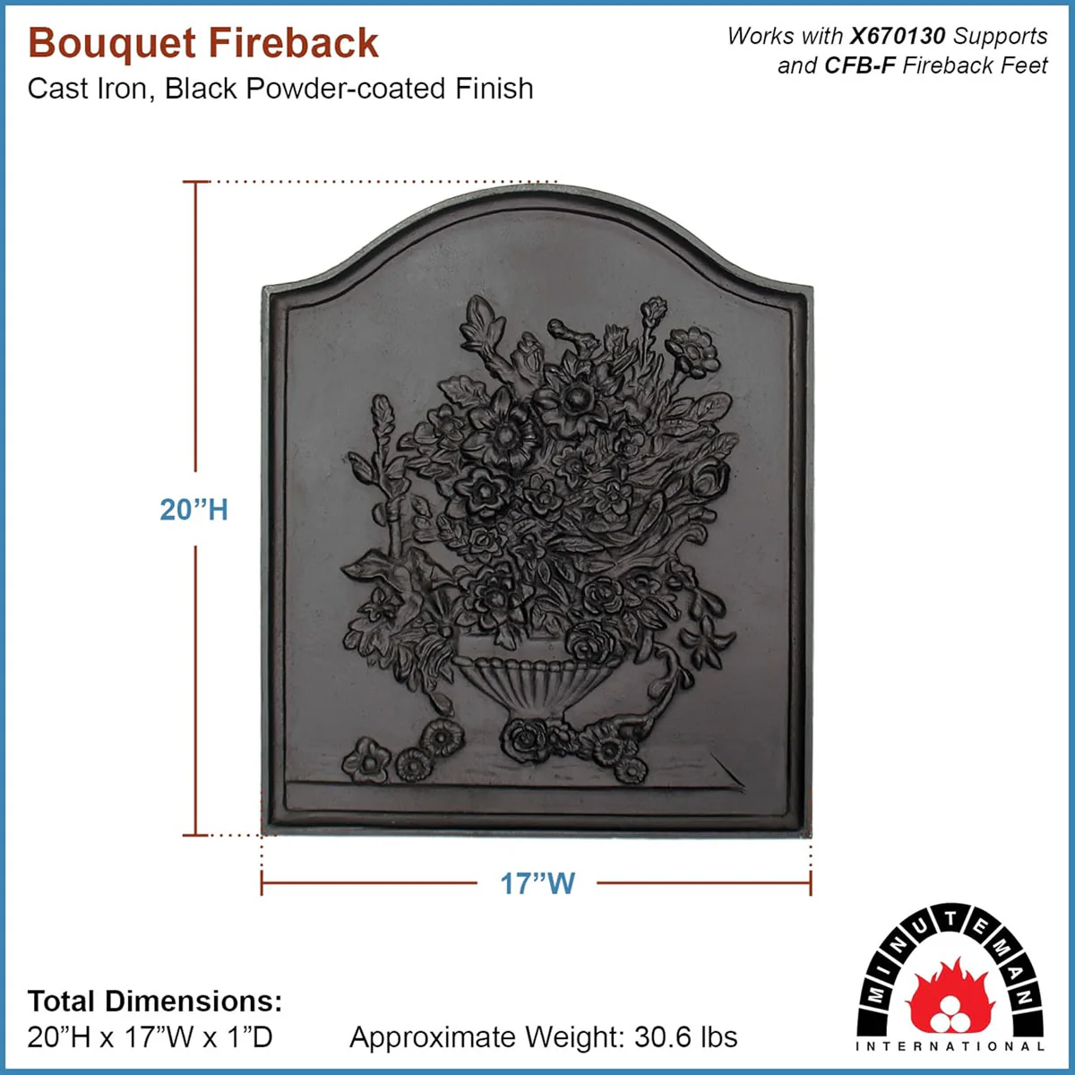 Bouquet Cast Iron Fireback - 20 " H x 17" W - Image 6