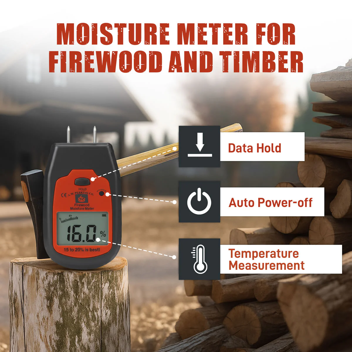 Firewood Moisture Meter - Black and Orange - Image 4
