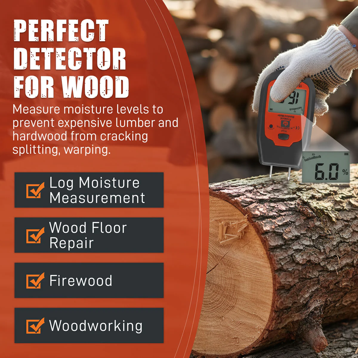Firewood Moisture Meter - Black and Orange - Image 5