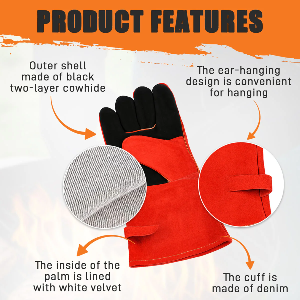 Red FlameX Deluxe Fireplace Gloves - Pair - Image 6