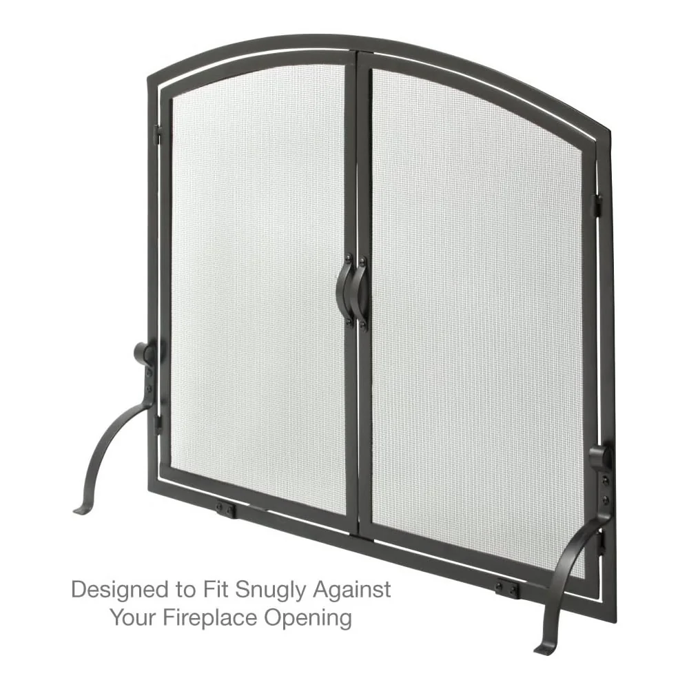 Large Single Panel Black Wrought Iron Screen with Doors - Image 6