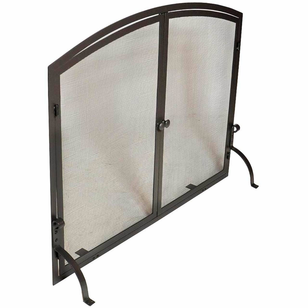 Large Single Panel Olde World Iron Fireplace Screen with Doors 44" Wide x 34" High - Image 3