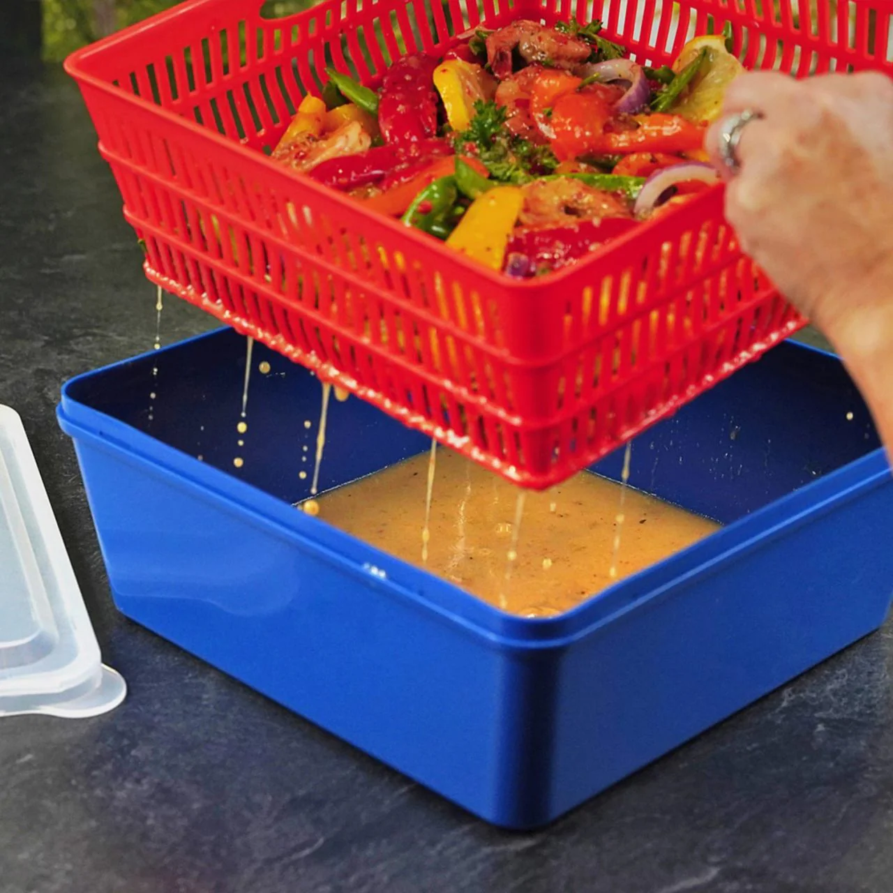 Red Marinade Tray & Strainer - Image 3