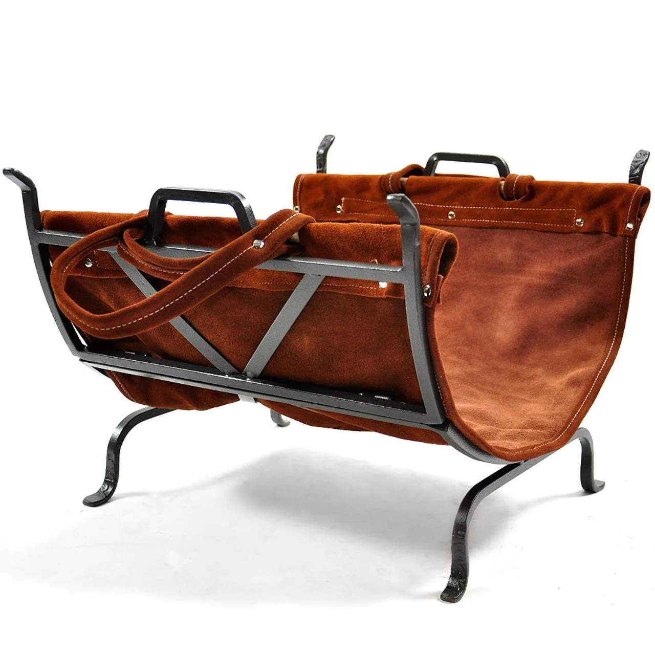 Olde World Iron Log Holder with Suede Leather Carrier - Image 2