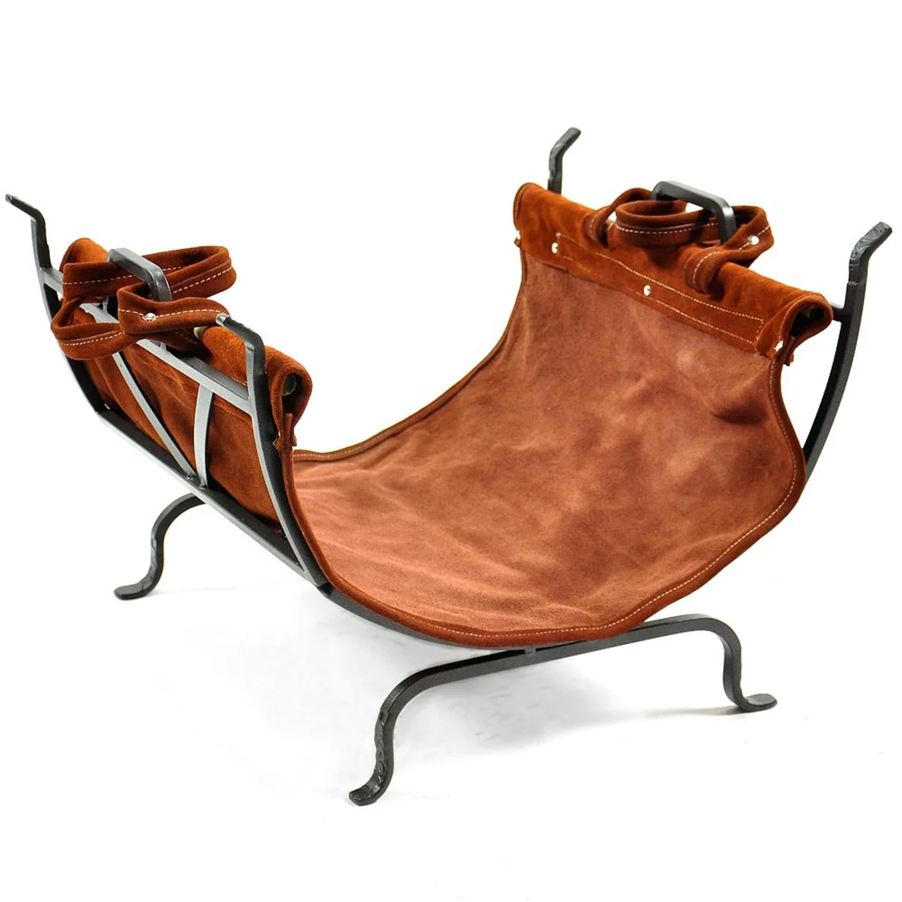 Olde World Iron Log Holder with Suede Leather Carrier - Image 3
