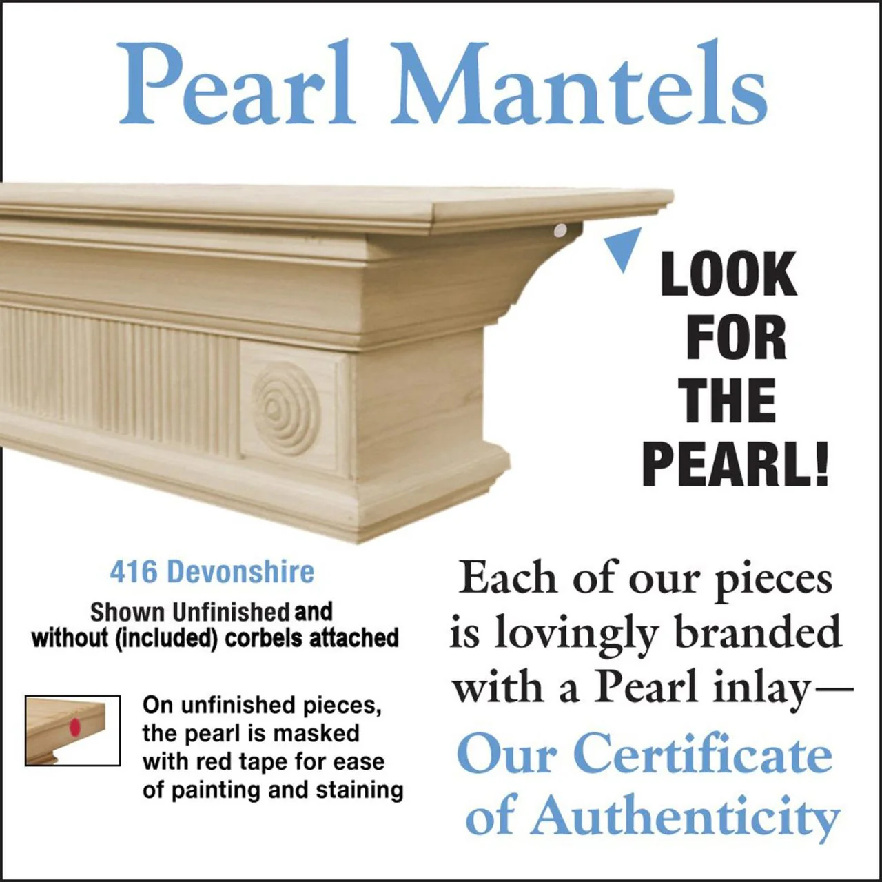 72" Devonshire Unfinished Fireplace Shelf by Pearl Mantels - Image 3