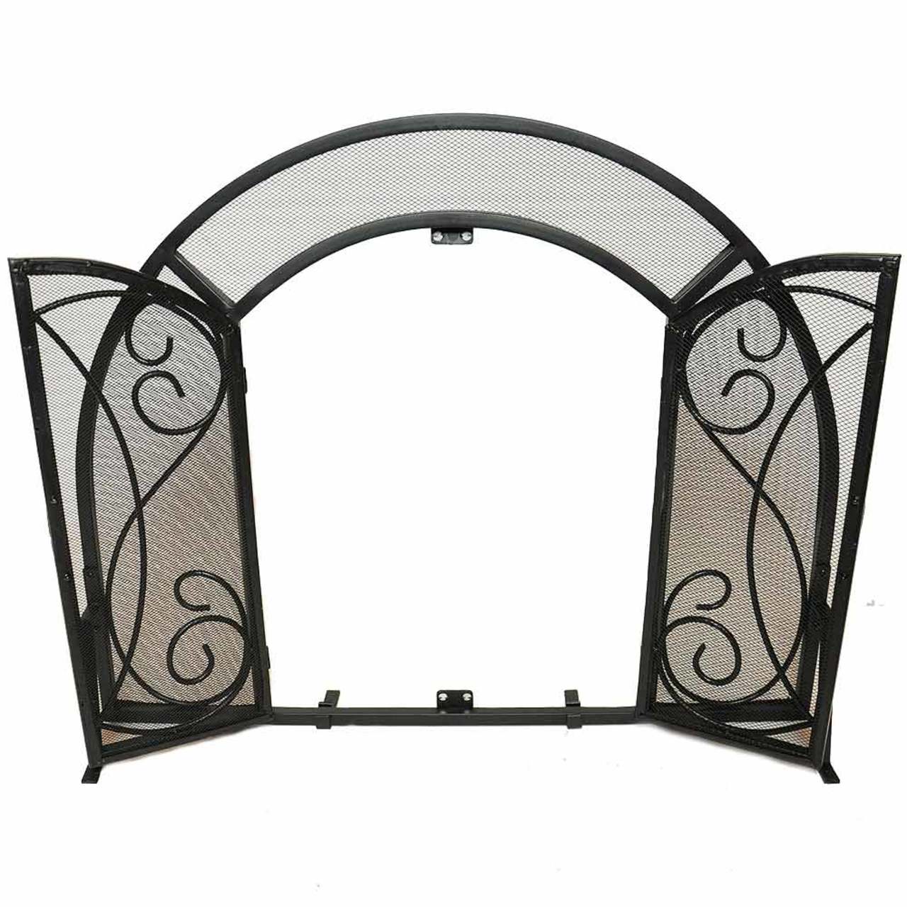 Single Panel Ornate Fireplace Screen with Doors - Black - Image 3