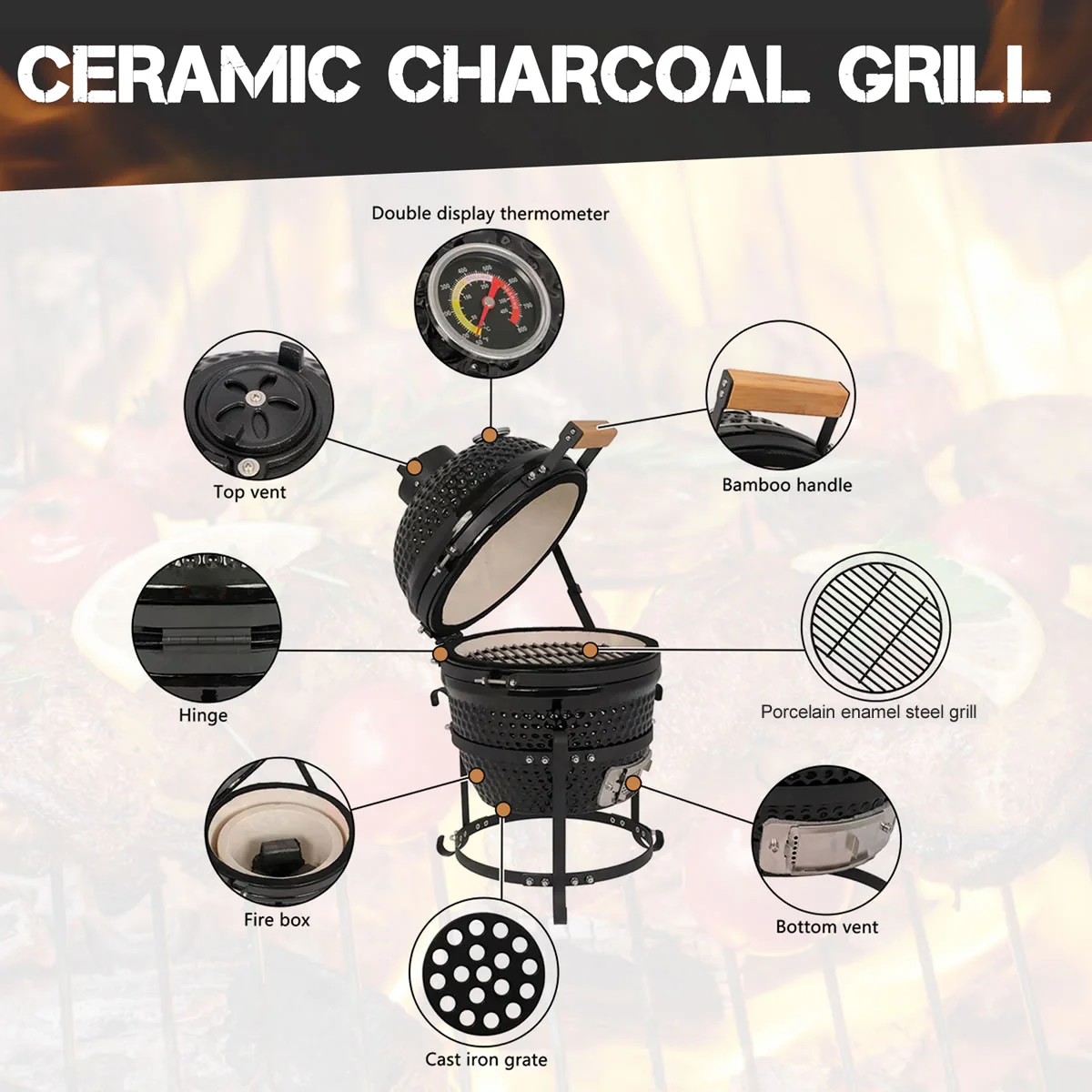 Woodeze 13" Kamado Grill - Black - Image 10