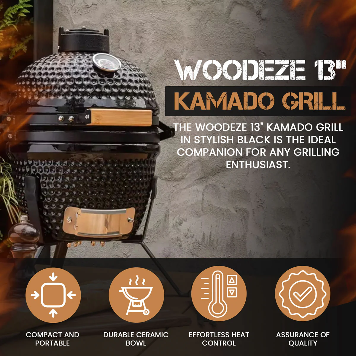 Woodeze 13" Kamado Grill - Black - Image 9